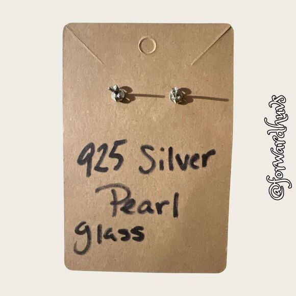 Real Pearl & Glass Earrings Set in 0.925 Sterling Silver Settings - Picture 8 of 10